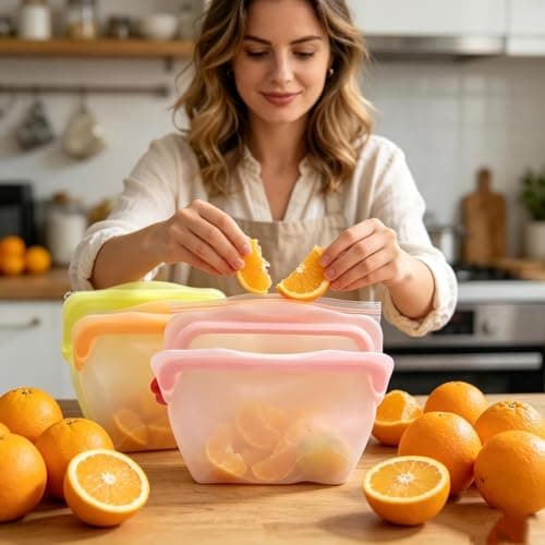 Everbag Silicone Storage, Reusable Silicone Food Storage Bags, BPA-Free Ziplock Food Storage Containers, Microwave, Dishwasher & Oven Safe (4PCS) — view 3