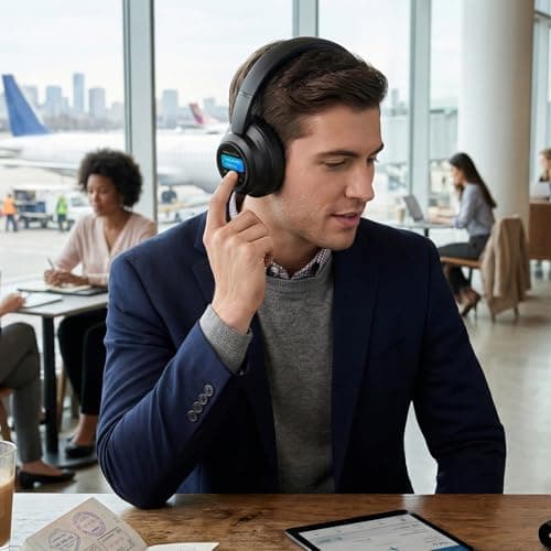 Hamwesh AI Smart Headphones, 115 Language Real Time Translation Detachable Screen Translation Headphones, Noise Canceling Bluetooth with Flashlight Photo Control for Travel — view 4