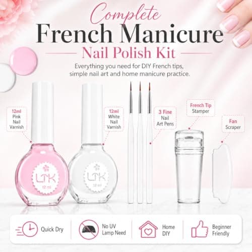 French Manicure Nail Polish Kit, Quick-Dry Pink & White Varnish, 12ml x 2 — view 3