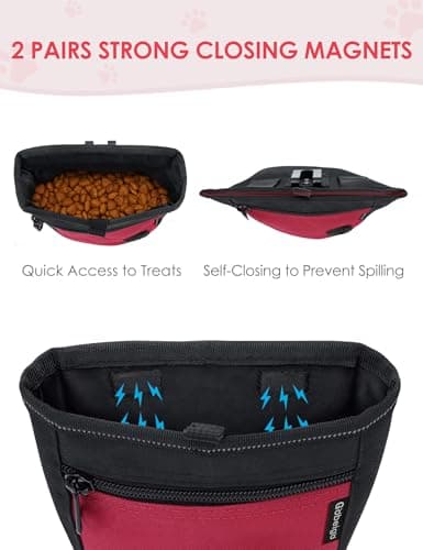 Gobeigo Dog Treat Pouch and Training Clicker, Upgrade Two Magnetic Closure to Prevent Spills, 2 Cup Treat Bag with Poop Bag Dispenser, Metal Clip Waist Belt Fanny Pack for Pet Walking(Black/Red) — view 3