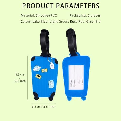 5 Pack Silicone Luggage Tags, Cute Cartoon Design Flexible Waterproof Baggage Tags with PVC Clear Window and Double Buckle, for Suitcases Backpacks Handbags - Holds Business Cards Student ID Bus Pass — view 2