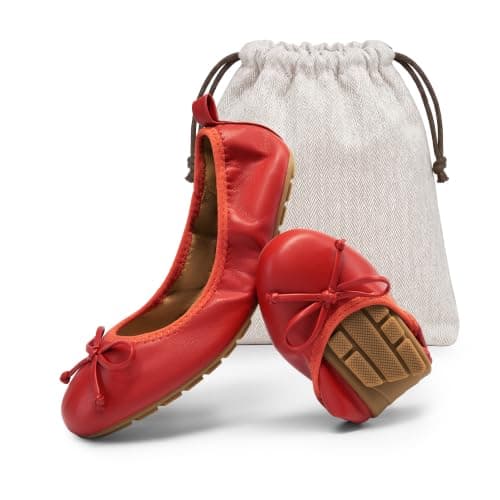 DREAM PAIRS Women's Foldable Bowknot Ballet Flats,RED,6.5