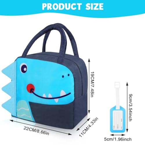 Aucuu Kids Lunch Bag for Boys, Dinosaur Lunch Bag, Insulated Lunch Box, Portable Lunch Box for Kids with Cartoon Cute Design, Foldable Reusable Lunch Cooler Bags for School Travel Picnic — view 2