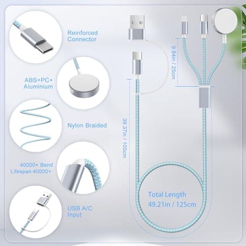3 in 1 Cable for Apple Watch and iPhone Charger, 1.25m, Blue — view 3
