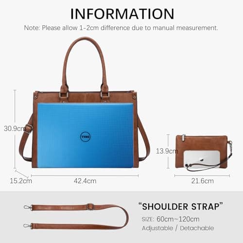 LOVEVOOK Laptop Bags for Women,15.6 Inch PU Leather Tote Bag with Wristlet Pouch, Retro Ladies Handbag Shoulder Bag Briefcase for Work School Office Business,Brown — view 3