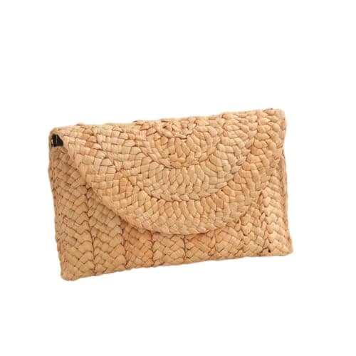 Gyios Straw Shoulder Bag Turquoise Thick‑knit Raffia Envelope Clutch Bag, Fold‑over Hand‑held Purse For Beach Vacation Evening Parties-khaki