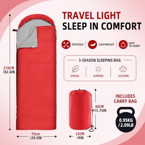 Sleeping Bag for Adults & Kids, Lightweight 3-Season Storage Bag (0.95kg) — view 2
