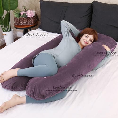 U Shaped Full Body Pregnancy Pillow with Removable Cover for Maternity Women,Pregnancy Pillows for Sleeping,Support for Back, Legs, Belly,55 Inch Pregnancy Pillow for Women (Cotton, Dark Purple) — view 4