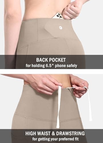 baleaf Thermal Leggings Women Fleece Lined Legging with Pockets Water Resistant Warm Winter Yoga Pants High Waisted Walking Trousers Khaki M — view 4