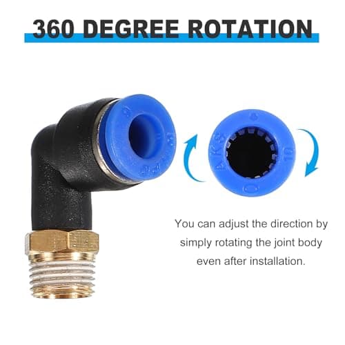 PATIKIL 1/8" Push to Connect Fitting, 2 Pack PT Male Thread 90 Degree Connect 6mm Tubing Elbow and Straight Combination Air Tube Fitting Pneumatic Quick Connect Adapter, Blue — view 4