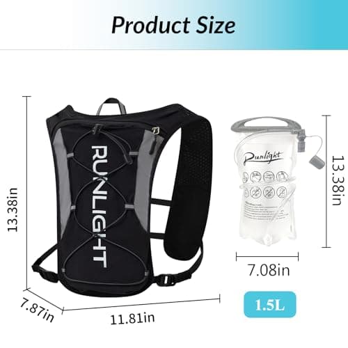 Running Vest Women Men,ight Reflective Hydration Vest Pack with 1500ml Soft Water Bottle,Adjustable Hydration Vest For Hiking Trail Cycling Marathon（Black） — view 2