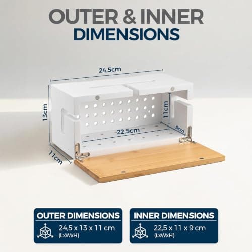Cable Organiser Box Bamboo 24.5x13x11cm, White, Wall Fixings Included — view 2