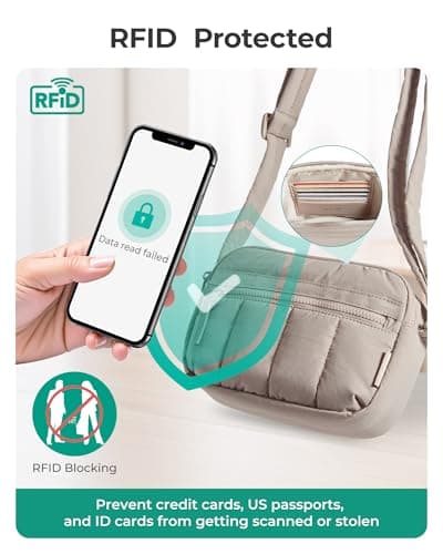 bagsmart Cross Body Bag Women, 2.4L Crossbody Purse Mini Puffy Shoulder Handbag Wallet with RFID Blocking Slots for Travel Daily Hiking, Baby Pink-small — view 3