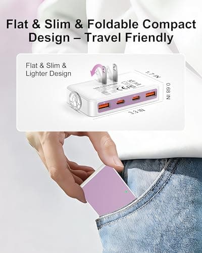 KWRNVO Flat USB Wall Charger 4 Ports Slim 35W USB-C/A Flodable Plug Fast Charging Block for iPhone 8/9/10/11/12/13/14/15 Multiport Power Charging Adapter for ipad and Galaxy Series S8-10 Purple — view 6