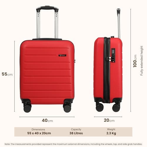 Rocklands® Lightweight 4 Wheel Hard Shell Luggage Suitcase Ryanair Cabin Travel Bag 55x40x20cm - ABS822 (Red) — view 6