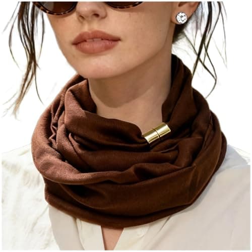 2 Pack Women Lightweight Scarf Solid Color Magnetic Neck Wrap Shawl — view 3