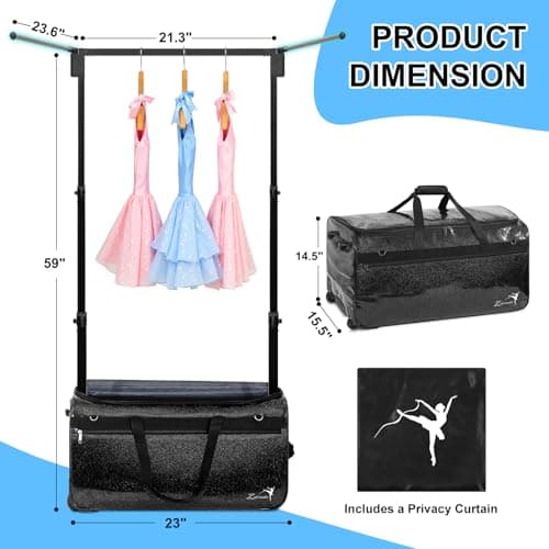 Dance Bag with Garment Rack and Privacy Curtain, 23" Bling Dance Bag with Curtain, Collapsible Dance Competition Bags with Stand for Shows, Livestreamers, Travel, Pink, Fashion (Black -23") — view 5