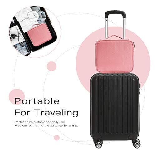 Makeup Bag Cosmetic Case Vanity Travel Beauty Box Make Up Train Case, Pink — view 6