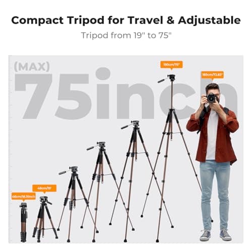 190cm/75'' K&F CONCEPT Compact Tripod for DSLR Camera — view 5
