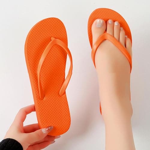 Jhebeks Orange Flip Flops Womens Uk Flat Lightweight Slim Sandals Non Slip Flip Flops Comfortable Summer Beach Walking Cushion Sandals Slip On Indoor Outdoor for Shower Bathroom Size 5.5 — view 6