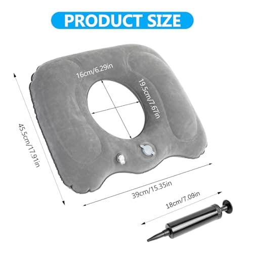 Inflatable Donut Pillow Seat Cushions, Hemorrhoid Cushion, Inflatable Cushions to Sit On, Ring Donut Cushion for Coccyx Pain Bed Sores Office Workers Drivers Pregnancy Travel Sitting,with Pump(Grey) — view 2