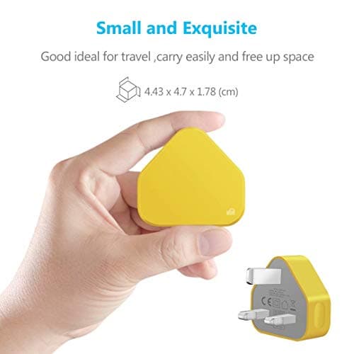 USB Compact Universal UK Mains Charger 1000 mAh CE Approved Adapter Cable Compatible with Mobile Phones iPhone 5 6 7 8 X iPod/Samsung Galaxy S2 3.4 S5 S6 S7 S8 S9/Smart phones/Media devices (Yellow) — view 2