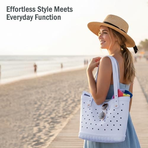 Bodygenix Ladies Charms Bag – Solid Colour Rubber Beach Tote Handbag with Decorative Charms – Stylish, Durable & Waterproof Large Shoulder Bag for Everyday, Travel & Holiday Use – Blue — view 2