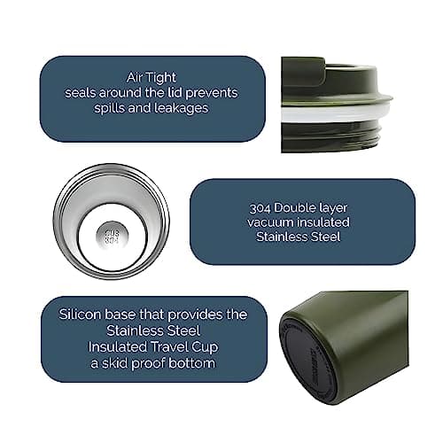 FAB Travel Mug, Reusable Coffee Cup (510ml, Army Green) - Double Wall Stainless Steel with Screw Lid - Thermal Camping Cup, Vacuum Insulated for Hot and Cold Drinks, Eco-Friendly — view 4
