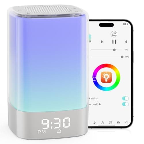 Alarm Clocks Bedside, White Noise Machine, Night Light & Bluetooth Speaker