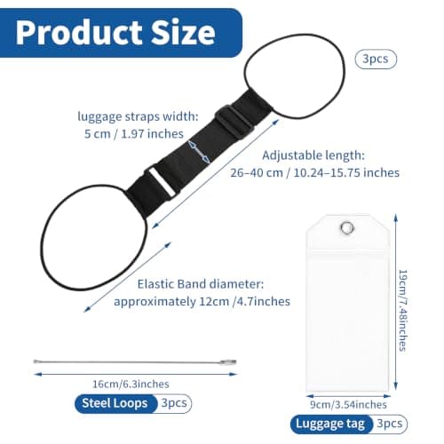6PCS Luggage Connector Straps and Luggage Tag Holder, Adjustable Elastic Luggage Straps for Suitcases, Nylon Luggage Straps Bag Bungee, Portable Travel Packing Ties, Suitcase Accessories — view 2