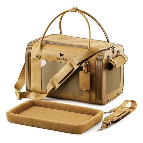 Noah & Paw Cat Carrier Soft Dog Carrier for Small Dogs, TSA Airline Approved 18x11x11in Cat Crate, Pet Travel Crate, Small Pet Kennel, Mattress Included, Camel Faux Leather