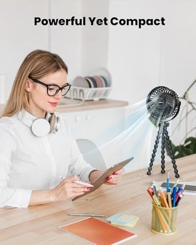 welodorir Portable Pram Fan Rechargeable Small Personal Mini USB Clip on Fan with Flexible Tripod 3 Speed 360° Rotate Handheld Desk Fans for Stroller Car Seat Crib Travel Outdoor (Black) — view 5