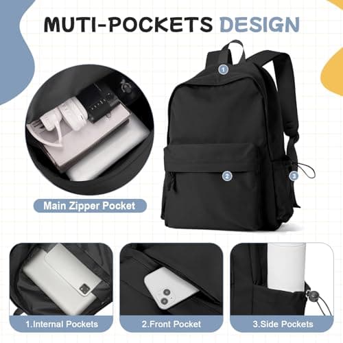 HYC00 School Backpack Womens Secondary Causal Travel High School Bags for Teenage Girls Boys 14 Inch Laptop Backpack Rucksack Bag for Women College Bags Water Resistant Bookbag Work Back Pack,A1-Black — view 4