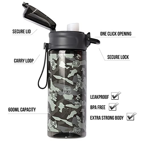 fringoo - Camo Gamepad - BPA Free Water Bottles - Pink Straw Water Bottle - Reusable Water Bottle - 600ml / 20 Oz — view 2
