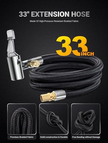 LUMITECO 33'' Air Release Extension Hose, 7-Pack Tire Inflator Replacement Hose w/Presta Valve Adaptor&Ball Pump Needle Kit, Tire Valve Air Chuck Lock for Bike Pump Portable Air Compressor Attachments — view 2