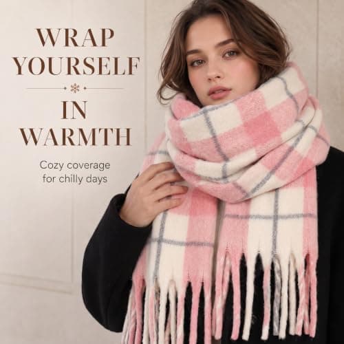 Fjquamitix Womens Blanket Scarves Winter Warm Tartan Plaid with Fringes — view 6