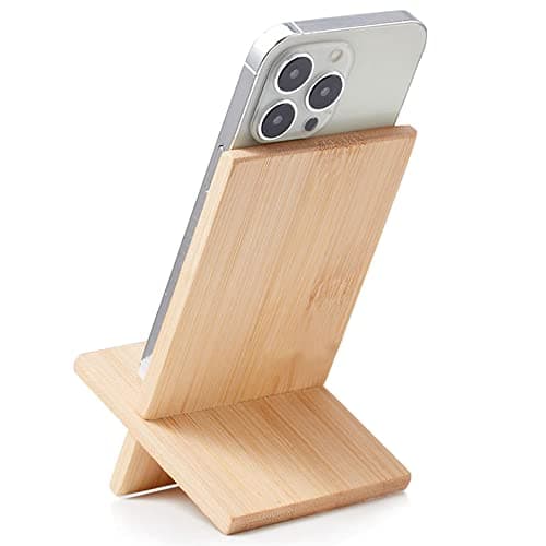 FadyDail Bamboo Mobile Phone Stand with Charging Hole, Detachable Wood Cell Phone Holder Desk Tablet Stand Wooden Desktop Dock Cradle for iPhone iPad and All Phones — view 5