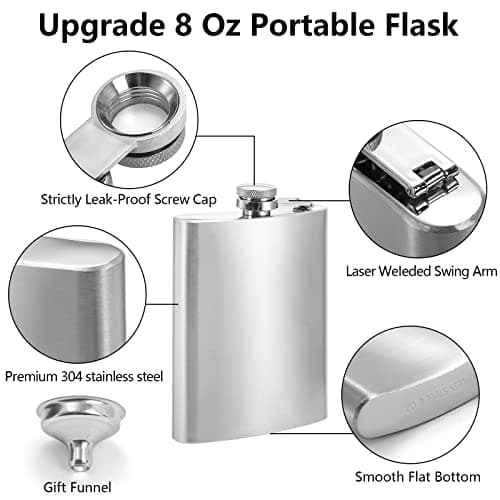 Tebery 6 Pack 8oz Hip Flask with Funnel, Stainless Steel Whiskey Flask, Leakproof, Portable, Silver — view 4