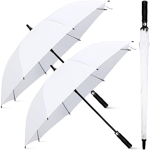 Weewooday 2 Pcs Large White Golf Wedding Umbrella 47.2 Inch Automatic Travel Umbrellas Windproof Plastic Handle Umbrella Brolly Photographer Parasol for Wedding Bride Groom Party