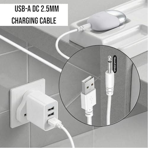 TwinkleHom 2.5mm DC to USB Charger Cable for Rechargeable Massager Wand, Replacement Charging Lead with USB-A 5V 2A Power Cord Compatible with 2.5mm Devices (White), 80cm — view 3