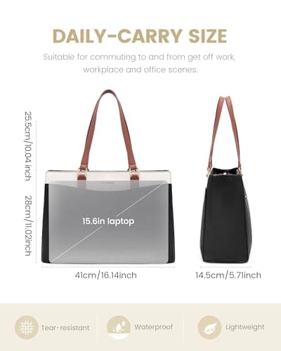 LOVEVOOK 15.6 Inch Waterproof Leather Laptop Tote Handbag - Business Briefcase for Women, Large School and Work Bag for Office and University — view 4
