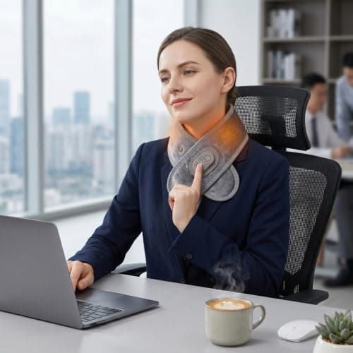 Heated Neck Wrap, USB Powered Electric Massager with 3 Temperatures, Wireless Neck Warmer - for Muscle Relaxation Shoulders Home Office Travel Winter, Gray — view 4