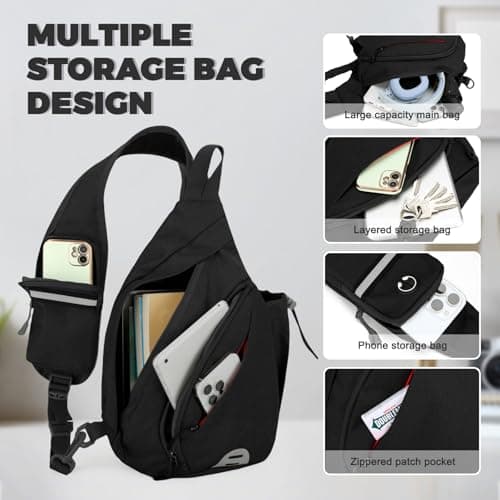 Aucuu Sling Bag Crossbody Backpack, Men's Chest Bag, Sling Backpack, Shoulder Cross Body Bag with Earphone Hole, Hiking Casual Daypack for Women Men Cycling Camping Travel — view 6