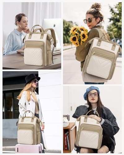 LOVEVOOK Laptop Backpack Womens, 15.6 inch Laptop Rucksack Bag for Women, Large Ladies Backpacks Waterproof School Bags with USB Port, Fashion Daypacks for Work Travel Teacher Nurse, Khaki Beige — view 6