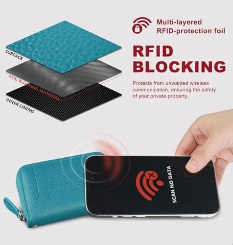 GADIEMKENSD Credit Card Holder RFID Blocking Sleeve Wallet with Zipper Cute Carteras para Mujer Tarjetero De Purse for Travel Mens Business Card Cases Cash Envelopes Wallet for Women's Gift Sky Blue — view 4