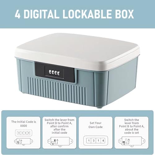 Chiziyixin 2 Layer Medicine Storage Box,Medication Lock Box with 4 Digital Code,Portable Handle,Removable Tray,Lockable Medical Storage Organiser for Home Cabinet School Office 25X21X11.5cm (Blue) — view 3