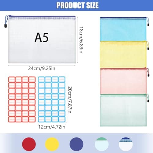 A5 Plastic Wallets, 5 Pack Zip Lock Bags Mesh Document Wallet File Folders — view 2