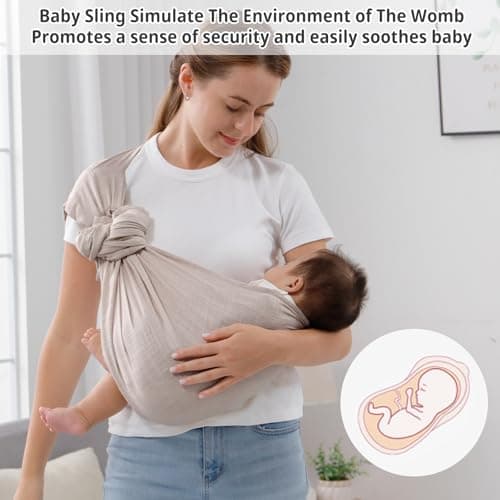 vrbabies Baby Sling Carrier for Newborn to Toddlers, Adjustable Breathable Muslin Double Ring Sling Wraps, Sling Holder Carrier Scarf, Ideal Baby Gift for New Parents (Grey) — view 5