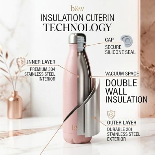 A2Z Stainless Steel Water Bottle 500ml Vacuum Insulated Flask Double Wall Leakproof Reusable Drinks Bottle for Hot & Cold Drinks Gym Travel 27x7cm 0.36kg Black Navy Pink Beige — view 2