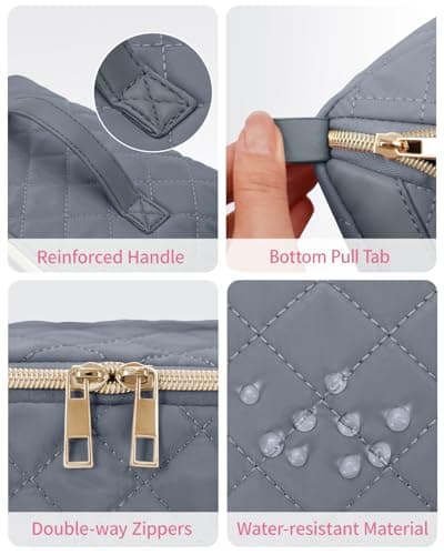 Travel Makeup Bag Quilted Cosmetic Bag for Women with Brush Compartments — view 6